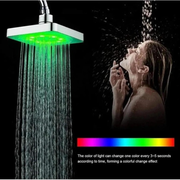 Светодиодная душевая лейка Shower Head с LED подсветкой 7 цветов квадратная 150 мм