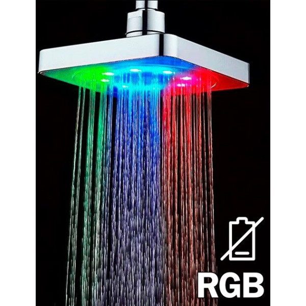 Светодиодная душевая лейка Shower Head с LED подсветкой 7 цветов квадратная 150 мм