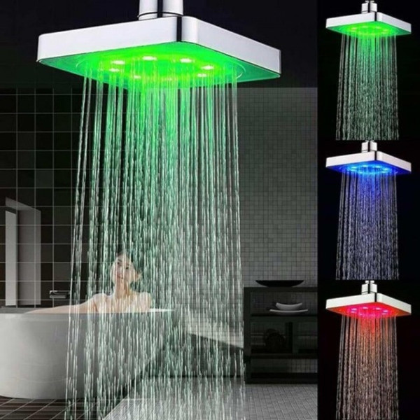Светодиодная душевая лейка Shower Head с LED подсветкой 7 цветов квадратная 150 мм