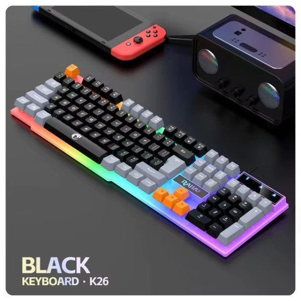 Клавиатура Raiku K26 проводная мембранная USB 104 клавиши с LED подсветкой эргономичная