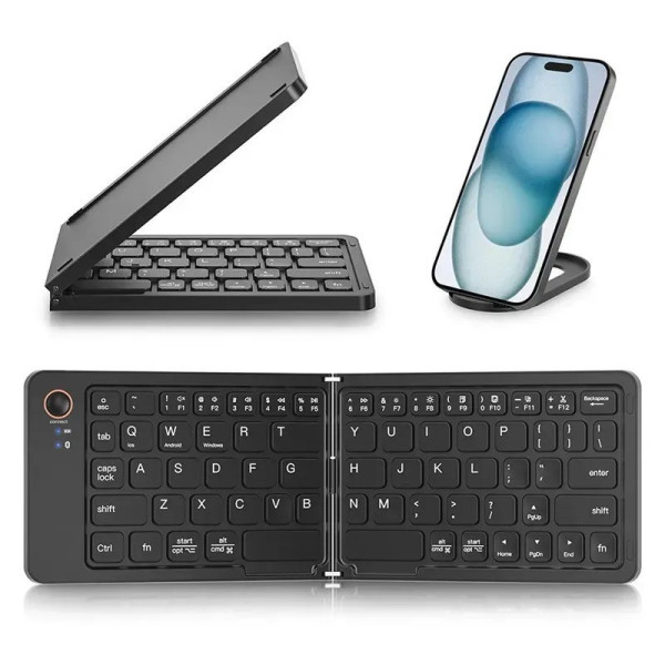 Складная Bluetooth клавиатура B023 на 67 клавиш с подставкой для телефона, русско-английская раскладка