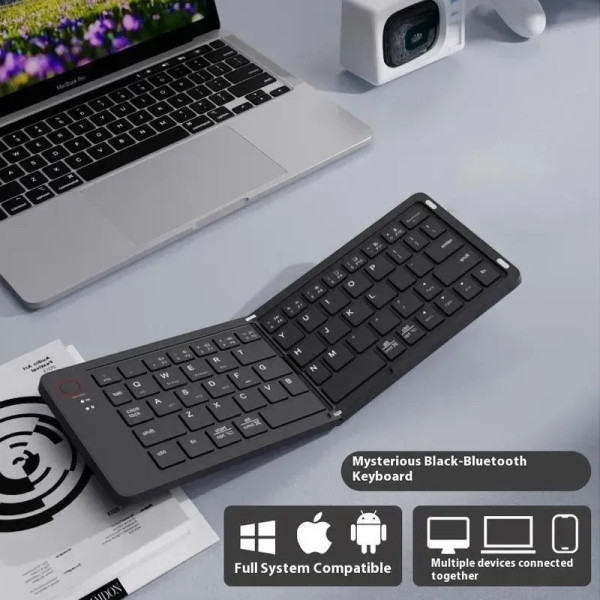Складная Bluetooth клавиатура B023 на 67 клавиш с подставкой для телефона, русско-английская раскладка