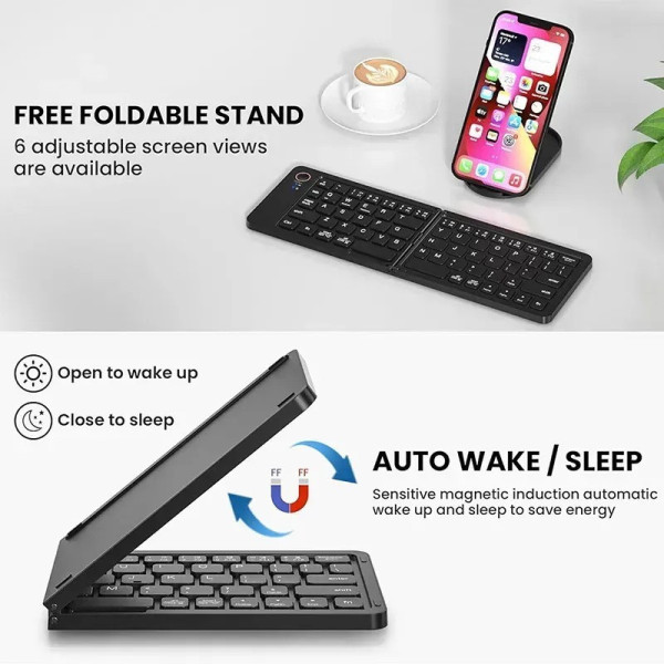 Складная Bluetooth клавиатура B023 на 67 клавиш с подставкой для телефона, русско-английская раскладка