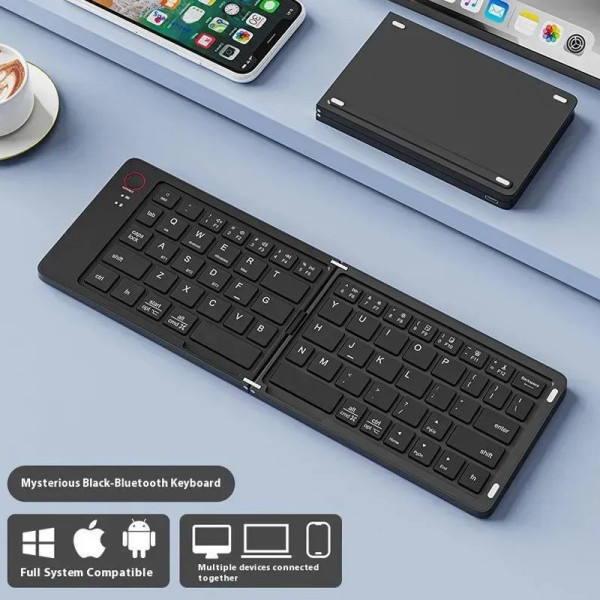 Складная Bluetooth клавиатура B023 на 67 клавиш с подставкой для телефона, русско-английская раскладка