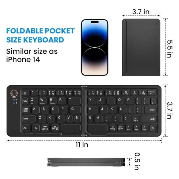Складная Bluetooth клавиатура B023 на 67 клавиш с подставкой для телефона, русско-английская раскладка