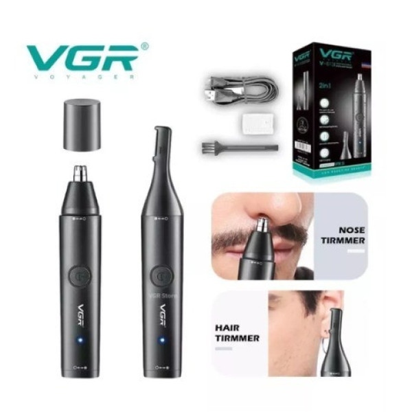 Аккумуляторный триммер VGR V-613 2 в 1 для носа, ушей и окантовки с USB Type-C