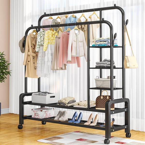 Двойная напольная стойка-вешалка Multipurpose Hanger с полками для одежды и обуви