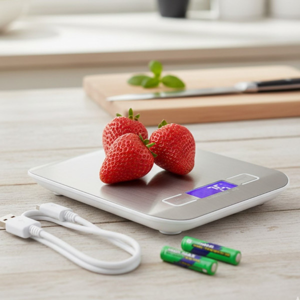 Цифровые кухонные весы AND906 электронные с LCD дисплеем USB аккумулятором и батарейным питанием