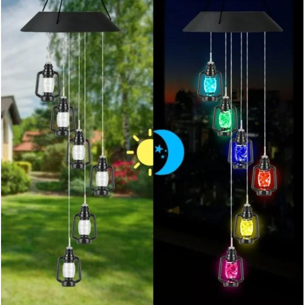 Подвесная лампа для сада Музыка ветра 6 LED фонариков на солнечной батарее разноцветный свет