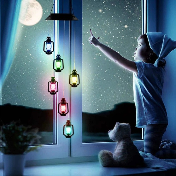 Подвесная лампа для сада Музыка ветра 6 LED фонариков на солнечной батарее разноцветный свет