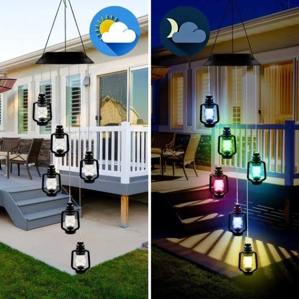 Подвесная лампа для сада Музыка ветра 6 LED фонариков на солнечной батарее разноцветный свет