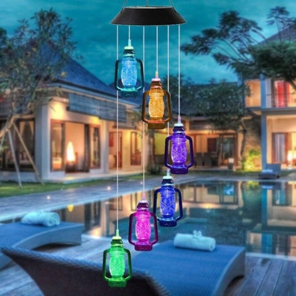 Подвесная лампа для сада Музыка ветра 6 LED фонариков на солнечной батарее разноцветный свет