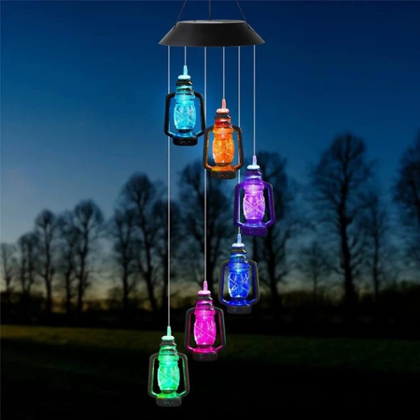 Подвесная лампа для сада Музыка ветра 6 LED фонариков на солнечной батарее разноцветный свет