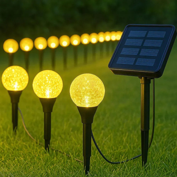 Садовая гирлянда на солнечной батарее 11,73 м 100 LED 20 шариков теплый белый свет