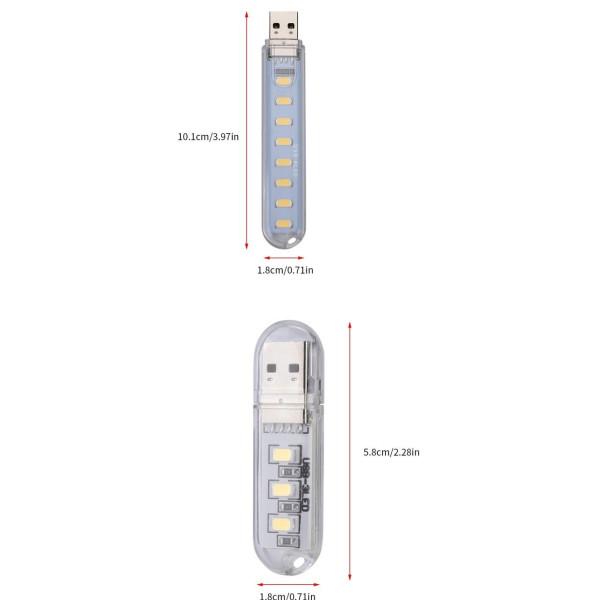 Компактный LED фонарик USB 8 LED 4 Вт теплый белый свет 4000K портативный