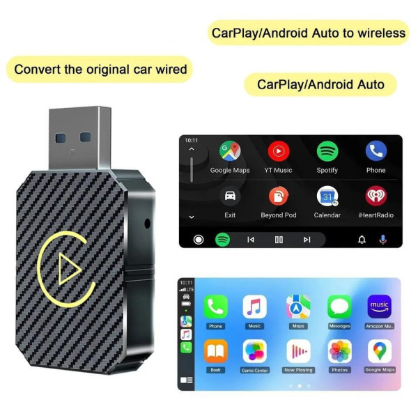 Адаптер CarPlay Android Auto с беспроводным подключением USB Type C Bluetooth WiFi для автомобиля черный