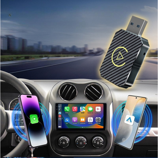 Адаптер CarPlay Android Auto с беспроводным подключением USB Type C Bluetooth WiFi для автомобиля черный