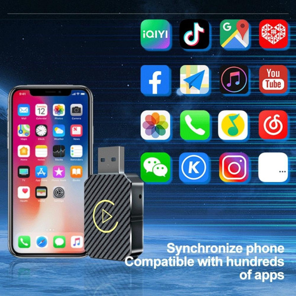 Адаптер CarPlay Android Auto с беспроводным подключением USB Type C Bluetooth WiFi для автомобиля черный