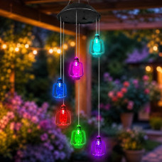 Подвесная лампа для сада Музыка ветра 6 LED фонариков на солнечной батарее разноцветный свет