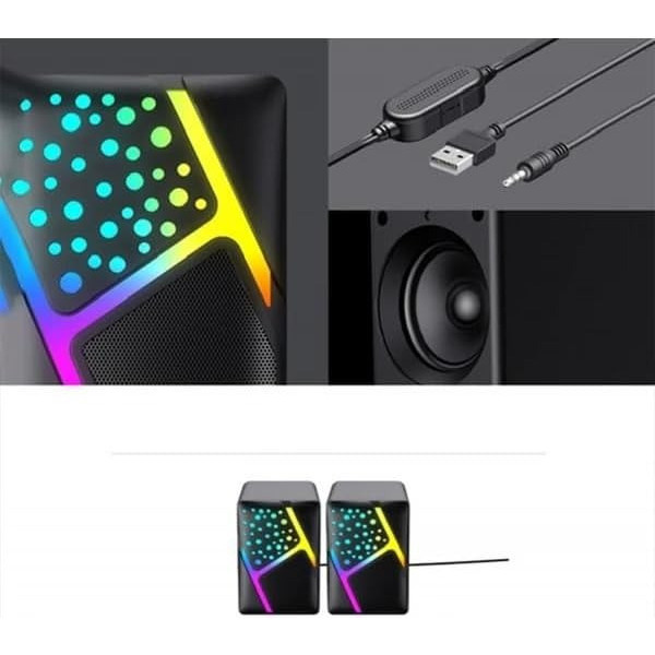 Компьютерные колонки Jedel S-527 2.0 с USB питанием, подключением 3.5 мм и RGB-подсветкой, черные