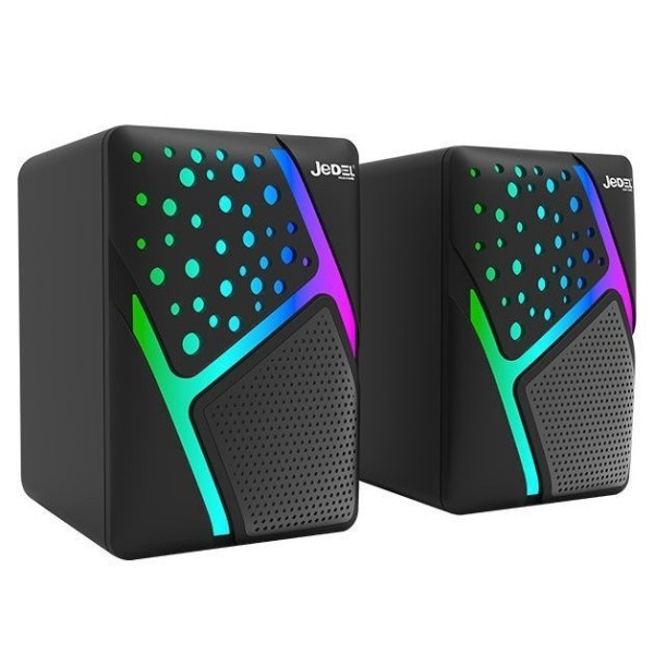 Компьютерные колонки Jedel S-527 2.0 с USB питанием, подключением 3.5 мм и RGB-подсветкой, черные