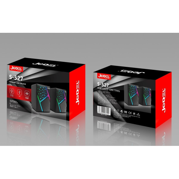 Компьютерные колонки Jedel S-527 2.0 с USB питанием, подключением 3.5 мм и RGB-подсветкой, черные