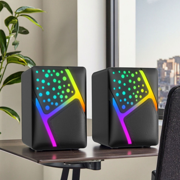 Компьютерные колонки Jedel S-527 2.0 с USB питанием, подключением 3.5 мм и RGB-подсветкой, черные