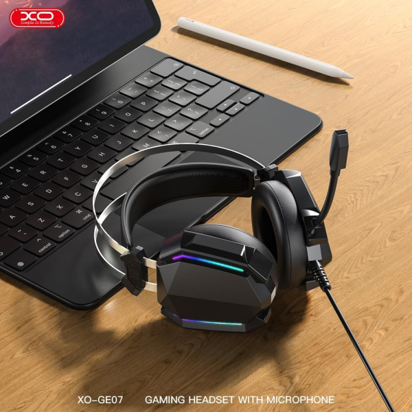 Игровая проводная гарнитура XO GE-07 с микрофоном, USB Type-A, AUX 3.5 мм и подсветкой, черная
