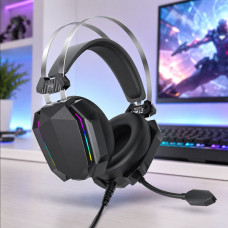 Проводная игровая гарнитура XO GE-07 с микрофоном, AUX 3.5 мм, USB и подсветкой, черная