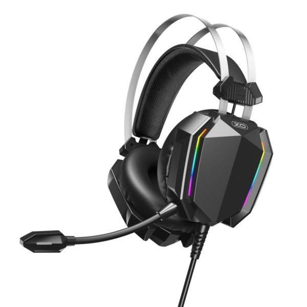 Игровая проводная гарнитура XO GE-07 с микрофоном, USB Type-A, AUX 3.5 мм и подсветкой, черная