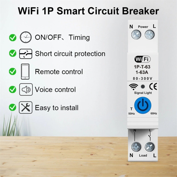 Автоматический выключатель с защитой DL-506 63A Wi-Fi с учётом энергии Tuya Life для DIN-рейки