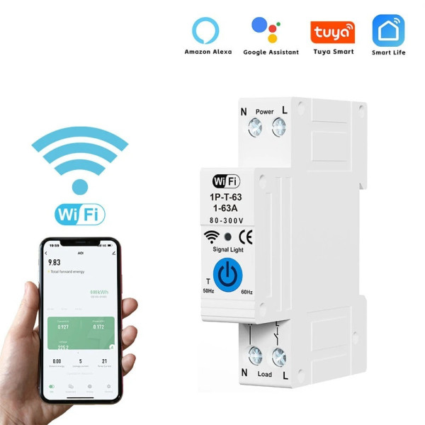 Автоматический выключатель с защитой DL-506 63A Wi-Fi с учётом энергии Tuya Life для DIN-рейки