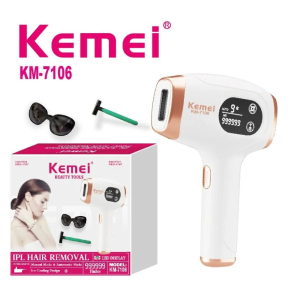 Фотоэпилятор Kemei KM-7106 IPL с охлаждением, 48 Вт, 9 уровней интенсивности, автоматические вспышки