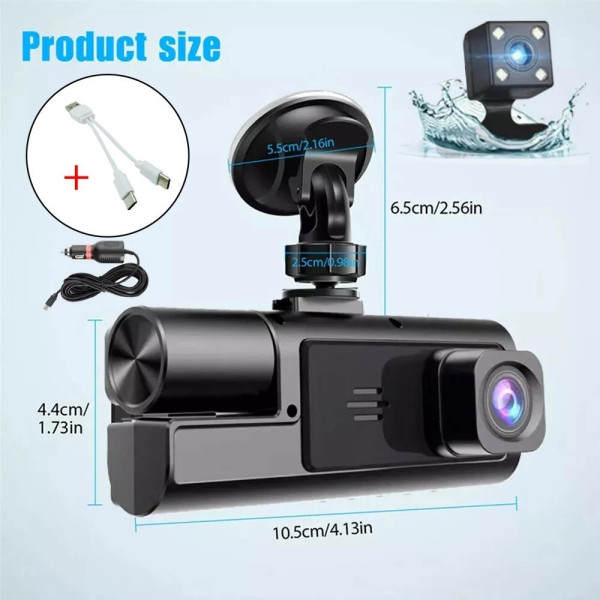 Автомобильный видеорегистратор A22 на 3 камеры с Full HD, Wi-Fi и камерой заднего вида