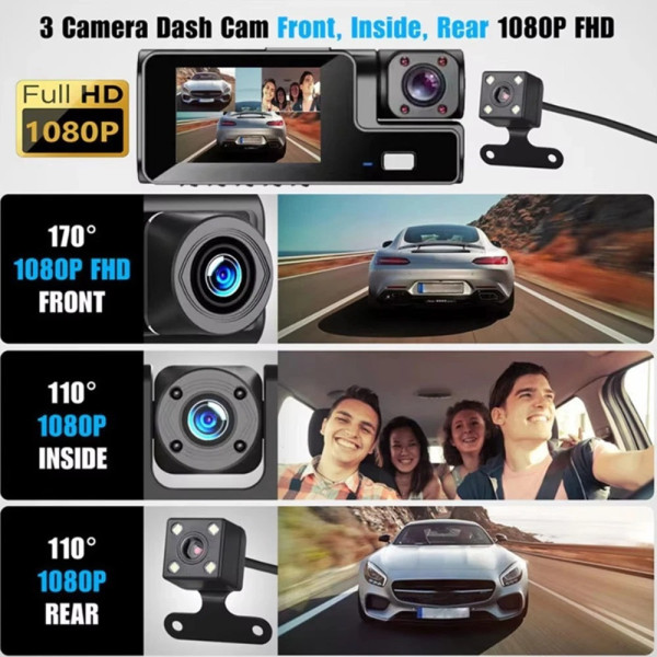 Автомобильный видеорегистратор A22 на 3 камеры с Full HD, Wi-Fi и камерой заднего вида