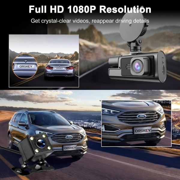 Автомобильный видеорегистратор A22 на 3 камеры с Full HD, Wi-Fi и камерой заднего вида