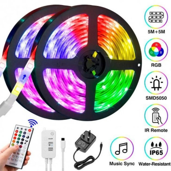 Многоцветная светодиодная лента 3528 RGB длиной 5 м с пультом управления и блоком питания