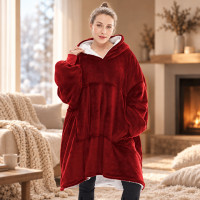 Двусторонний теплый плед с рукавами и капюшоном Huggle Hoodie 3 в 1, флисовая толстовка, one size