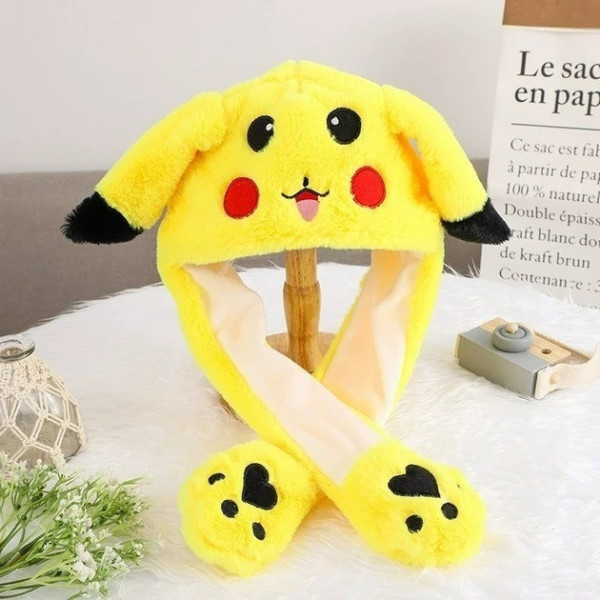 Светящаяся шапка с подвижными ушами Пикачу Pikachu жёлтая для весны и осени