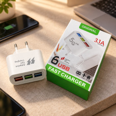 Адаптер питания для телефона с 6 USB портами, быстрая зарядка FAST CHARGER 3.1А 5G
