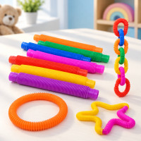 Набор из 12 пластиковых эластичных труб S Fidget Pop Tube для ручного антистресса и сенсорных игр