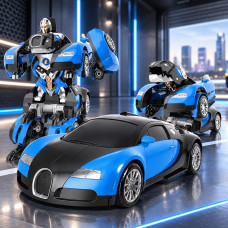 Машина-трансформер Bugatti Robot Car с пультом управления, масштаб 1:18, синяя и красная