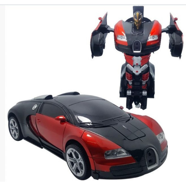 Машина-трансформер Bugatti Robot Car с пультом управления, масштаб 1:18, синяя и красная
