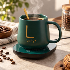 Кружка Lucky 400 мл с USB-подогревом, крышкой и ложкой на подставке для кофе и чая
