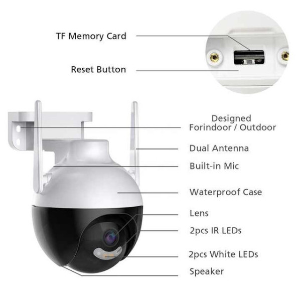 Уличная поворотная IP-камера CAD N6 V380 Wifi 6 Мп с функцией день/ночь и датчиком движения