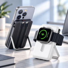 Внешний аккумулятор 20000 mAh 22.5W с MagSafe и встроенными кабелями Lightning и Type-C белый