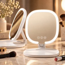 Настольное косметическое зеркало J01 с LED подсветкой, складное, круглое, сенсорное управление