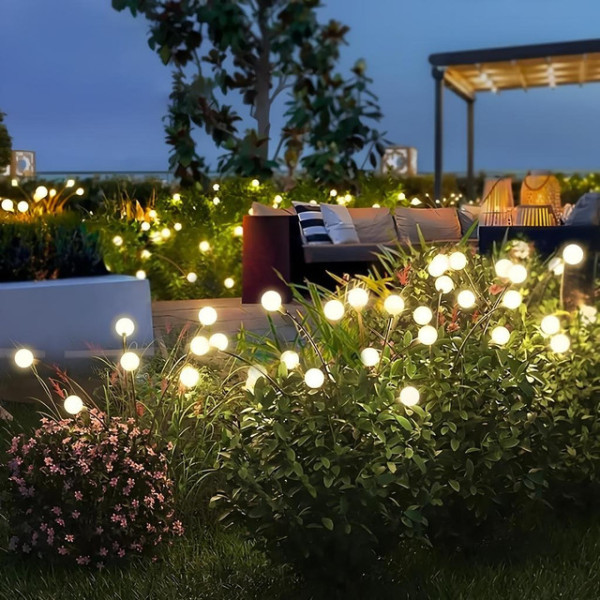 Декоративные LED фонари-светлячки для сада на солнечной батарее, 2 шт, с тёплым светом, в грунт