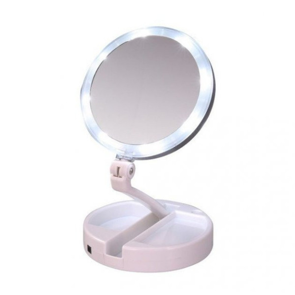 Настольное косметическое зеркало My Fold Away с LED подсветкой, белое, складное, USB питание, круглое, с подст