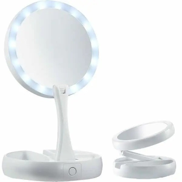 Настольное косметическое зеркало My Fold Away с LED подсветкой, белое, складное, USB питание, круглое, с подст